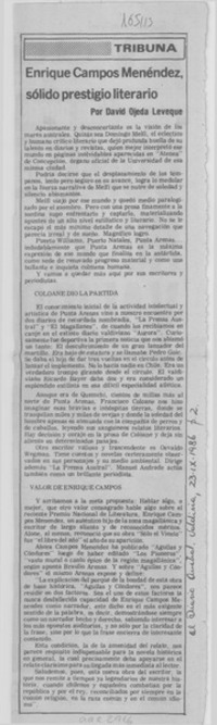 Enrique Campos Menéndez, sólido prestigio literario