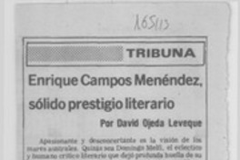 Enrique Campos Menéndez, sólido prestigio literario
