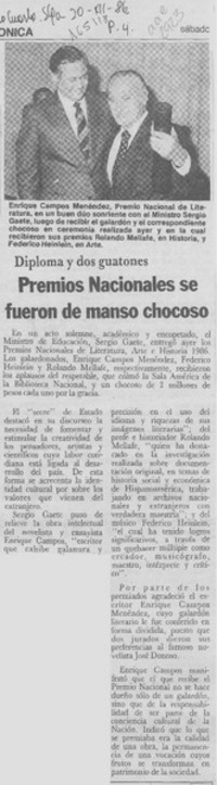 Premios Nacionales se fueron de manso chocoso