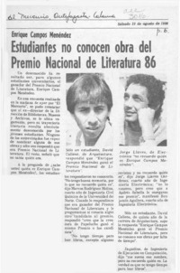 Estudiantes no conocen obra del Premio Nacional de Literatura 86  [artículo].
