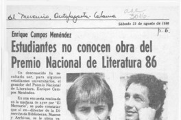 Estudiantes no conocen obra del Premio Nacional de Literatura 86  [artículo].