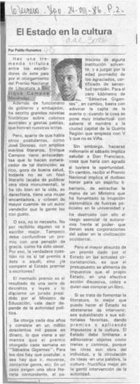El Estado en la cultura  [artículo] Pablo Huneeus.