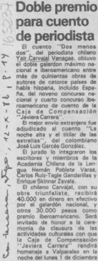 Doble premio para cuento de periodista