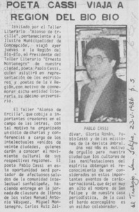 Poeta Cassi viaja a región del Bío Bío