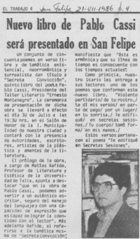 Nuevo libro de Pablo Cassi será presentado en San Felipe