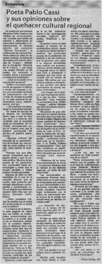 Poeta Pablo Cassi y sus opiniones sobre el quehacer cultural regional