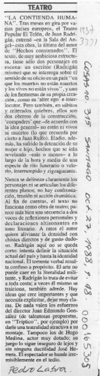 "La contienda humana"  [artículo] Pedro Labra.