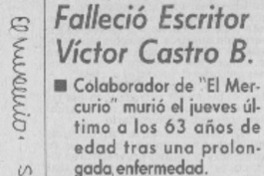 Falleció escritor Víctor Castro B.