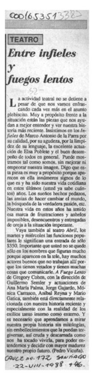 Entre infieles y fuegos lentos  [artículo] Pedro Vicuña.