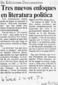 Tres nuevos enfoques en literatura política  [artículo].