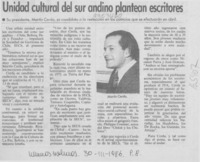 Unidad cultural del sur andino plantean escritores
