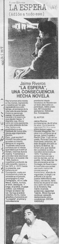 "La espera", una consecuencia hecha novela  [artículo] Oscar Vásquez.