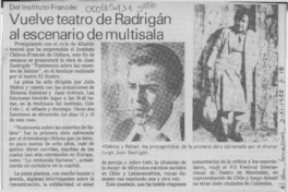 Vuelve teatro de Radrigán al escenario de multisala  [artículo].