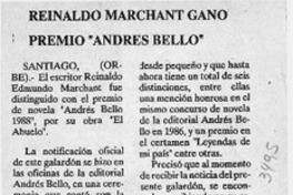 Reinaldo Marchant ganó Premio "Andrés Bello"  [artículo].