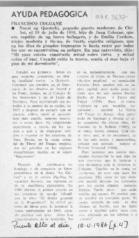 Ayuda pedagógica, Francisco Coloane  [artículo].