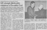 UC otorgó distinción máxima a Osvaldo Cori