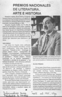 Premios Nacionales de Literatura, Arte e Historia  [artículo].