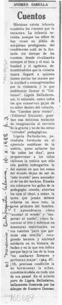 Cuentos  [artículo] Andrés Sabella.