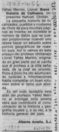 Breve historia de Coihueco  [artículo] Alberto Arraño.