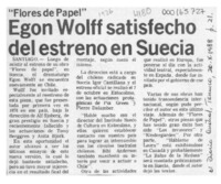 Egon Wolff satisfecho del estreno en Suecia  [artículo].