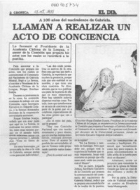 Llaman a realizar un acto de conciencia  [artículo].