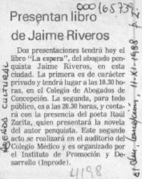 Presentan libro de Jaime Riveros  [artículo].