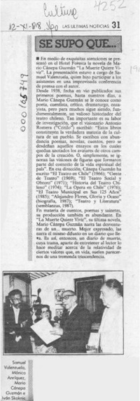 Se supo que --  [artículo].