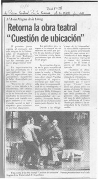 Retorna la obra teatral "Cuestión de ubicación"  [artículo].