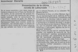 Presentación de la última novela de Lafourcade  [artículo] E. O.