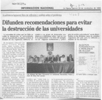 Difunden recomendaciones para evitar la destrucción de las universidades  [artículo].