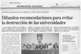 Difunden recomendaciones para evitar la destrucción de las universidades  [artículo].