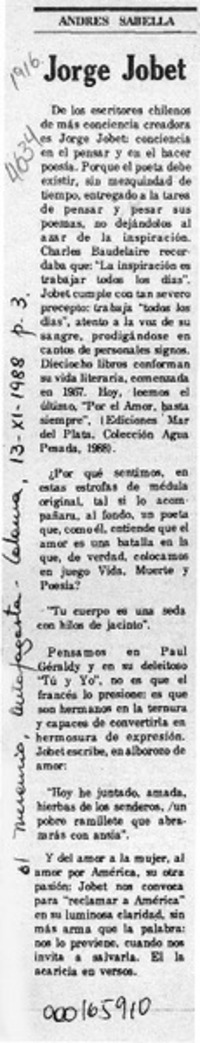 Jorge Jobet  [artículo] Andrés Sabella.