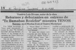 Retornos y debutantes en estreno de "Te llamabas Rosicler" muestra TENOR  [artículo].