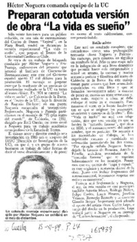 Preparan cototuda versión de obra "La vida es sueño"  [artículo].
