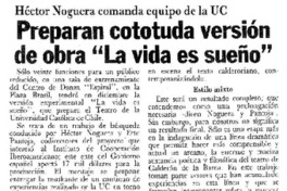 Preparan cototuda versión de obra "La vida es sueño"  [artículo].