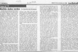 Matilde dedos verdes  [artículo] Orlando Walter Muñoz.