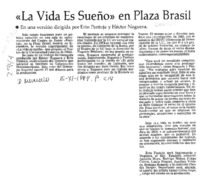 "La Vida es sueño" en Plaza Brasil  [artículo].