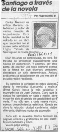 Santiago a través de la novela  [artículo] Hugo Montes B.