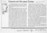 Canario sin voz para cantar  [artículo] Raúl Morales Alvarez.