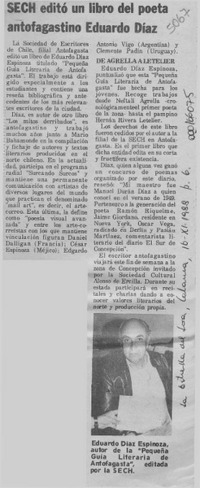 SECH editó un libro del poeta antofagastino Eduardo Díaz  [artículo].