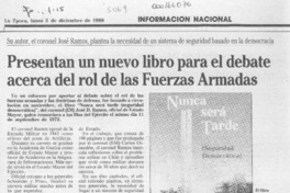 Presentan un nuevo libro para el debate acerca del rol de las Fuerzas Armadas  [artículo].