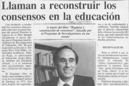Llaman a reconstruir los consensos en la educación  [artículo].