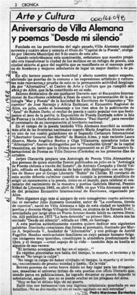 Aniversario de Villa Alemana y poemas "Desde mi silencio"  [artículo]Pedro Mardones Barrientos.