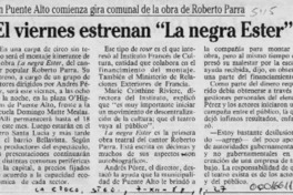 El Viernes estrenan "La negra Ester"  [artículo].