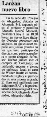 Lanzan nuevo libro  [artículo].