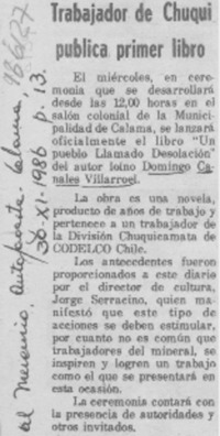 Trabajador de Chuqui publica primer libro