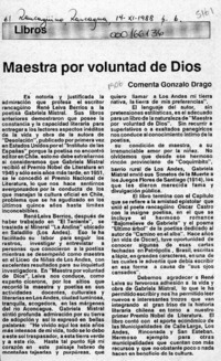 Maestra por voluntad de Dios  [artículo] Gonzalo Drago.