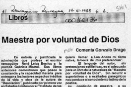 Maestra por voluntad de Dios  [artículo] Gonzalo Drago.