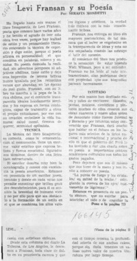 Levi Fransan y su poesía  [artículo] Serafín Mondetti.