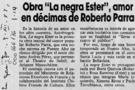 Obra "La negra Ester", amor en décimas de Roberto Parra  [artículo].